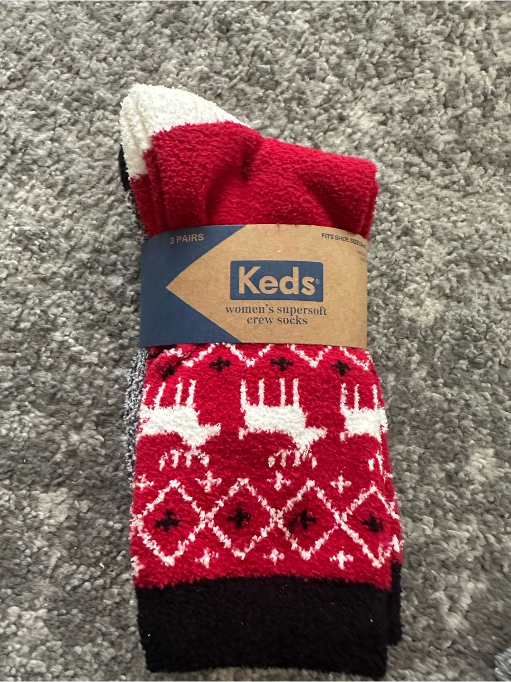 Keds Red White Black Reindeer Crew Socks